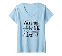 Womens Worship is What Faith Sounds Like Inspirational Gift V-Neck T-Shirt