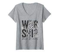 Womens Worship Through The Worry Inspirational Religious Christian V-Neck T-Shirt