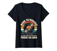Womens Worship Tshirt Christian Music Retro Cassette Psalms 150:6 V-Neck T-Shirt