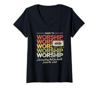 Womens Worship Tshirt Christian Music Retro Cassette Psalms 150:6 V-Neck T-Shirt