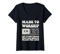 Womens Worship Tshirt Christian Music Retro Cassette Psalms 150:6 V-Neck T-Shirt