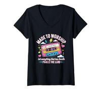 Womens Worship Tshirt Christian Music Retro Cassette Psalms 150:6 V-Neck T-Shirt