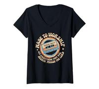 Womens Worship Tshirt Christian Music Retro Cassette Psalms 150:6 V-Neck T-Shirt