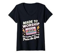 Womens Worship Tshirt Christian Music Retro Cassette Psalms 150:6 V-Neck T-Shirt