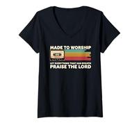 Womens Worship Tshirt Christian Music Retro Cassette Psalms 150:6 V-Neck T-Shirt