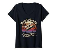 Womens Worship Tshirt Christian Music Retro Cassette Psalms 150:6 V-Neck T-Shirt