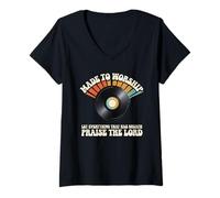 Womens Worship Tshirt Christian Music Retro Cassette Psalms 150:6 V-Neck T-Shirt