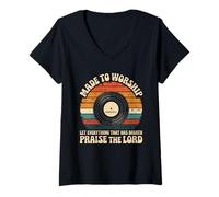 Womens Worship Tshirt Christian Music Retro Cassette Psalms 150:6 V-Neck T-Shirt
