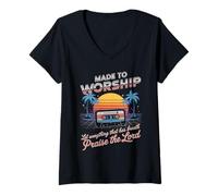 Womens Worship Tshirt Christian Music Retro Cassette Psalms 150:6 V-Neck T-Shirt
