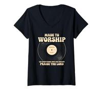 Womens Worship Tshirt Christian Music Retro Cassette Psalms 150:6 V-Neck T-Shirt