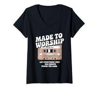 Womens Worship Tshirt Christian Music Retro Cassette Psalms 150:6 V-Neck T-Shirt