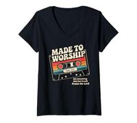 Womens Worship Tshirt Christian Music Retro Cassette Psalms 150:6 V-Neck T-Shirt