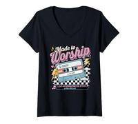 Womens Worship Tshirt Christian Music Retro Cassette Psalms 150:6 V-Neck T-Shirt