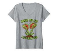 Womens Would You Like Flies with That Venus Flytrap Funny Fly Trap V-Neck T-Shirt