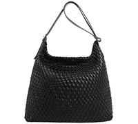 Women's Woven Beach Tote - XL Vegan Leather Crossbody | Summer Work-to-Travel Ready | Adjustable Strap Handcrafted Satchel, Black, L