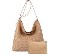 Women's Woven Beach Tote - XL Vegan Leather Crossbody | Summer Work-to-Travel Ready | Adjustable Strap Handcrafted Satchel, Apricot, L, Woven Bag