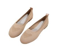 Women's Woven Breathable Knit Flat Pump Shoes Ballet Flats Slip On Round Toe Mesh Trainers Breathable Sport Walking Shoes Lightweight Ladies Athletic Running Shoes Comfortable Outdoor Sneakers