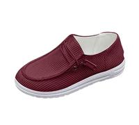 Women's Woven Flat Shoes, Breathable Canvas Low Shoes, Comfortable Sailing Boots with Arch Support, Lightweight Slip-On Shoes, Orthopaedic Lace-Up Shoes, Simple Casual Shoes, Wine Red, 9 UK