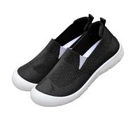 Women's Woven Mesh Flat Orthopedic Breathable Soft Sole Shoes Walking Slip on Shoes Comfortable Slip in Casual Sneakers Arch Support Trainers (Black, 40)