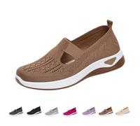 Women's Woven Orthopedic Breathable Soft Shoes Arch Support Women Wide Width Anti Skid Walking Comfortable Slip On Sneakers (Brown,5.5)
