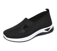 Women's Woven Orthopedic Breathable Soft Sole Shoes Comfort Lightweight Walking Shoes Closed Toe Mesh Summer Sneaker Slip On Non-Slip Trainers (Black,5)