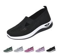 Women's Woven Orthopedic Breathable Soft Sole Shoes,Go Walking Slip On Foam Shoes, Mesh up Stretch Casual Sneakers (Black, Adult, Women, 5.5, Numeric, UK Footwear Size System, Medium)
