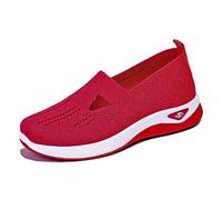 Women's Woven Orthopedic Breathable Soft Sole Shoes Walking Slip on Shoes Hands Free Slip in Casual Sneakers Arch Support Stretch Shoes Red
