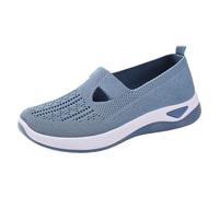 Women's Woven Orthopedic Slip-On Shoes, Breathable Arch Support Non-Slip Soft Sole Wide Width Walking Sneakers (Lake Blue,5)