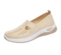 Women's Woven Orthopedic Slip-On Shoes, Breathable Arch Support Non-Slip Soft Sole Wide Width Walking Sneakers (Beige,12)