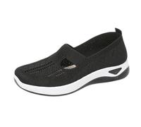 Women's Woven Orthopedic Slip-On Shoes, Breathable Arch Support Non-Slip Soft Sole Wide Width Walking Sneakers (Black,11)