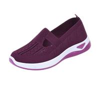 Women's Woven Orthopedic Slip-On Shoes, Breathable Arch Support Non-Slip Soft Sole Wide Width Walking Sneakers (Dark Purple,9.5)