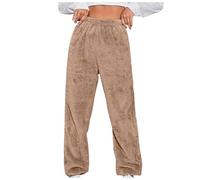 Women's Woven Pyjamas Bottoms Pj Bottoms Pants Ultra Soft Plain Pants Sleep Pants for Ladies Pyjamas Trousers Comfy Warm Pajama Long Pants Flannel Pj Bottoms Stretch Pyjamas for Women (Brown, M)