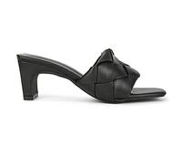 Womens Woven Square Peep Toe Low Heel Mule Ladies Faux Leather Sandals Size 3-8