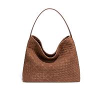 Women's Woven Suede Tote Bag Slouchy Shoulder Bags Trendy Crescent Satchel Purse 2025, Brown, M