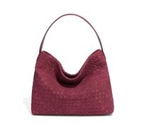 Women's Woven Suede Tote Bag Slouchy Shoulder Bags Trendy Crescent Satchel Purse 2025, Burgundy, M