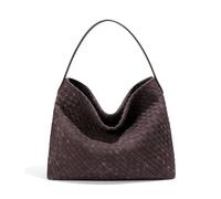 Women's Woven Suede Tote Bag Slouchy Shoulder Bags Trendy Crescent Satchel Purse 2025, Coffee, M