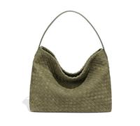 Women's Woven Suede Tote Bag Slouchy Shoulder Bags Trendy Crescent Satchel Purse 2025, Green, M