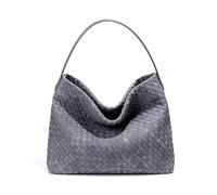 Women's Woven Suede Tote Bag Slouchy Shoulder Bags Trendy Crescent Satchel Purse 2025, Grey, M