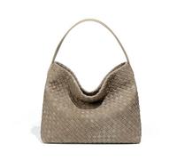Women's Woven Suede Tote Bag Slouchy Shoulder Bags Trendy Crescent Satchel Purse 2025, Khaki, M