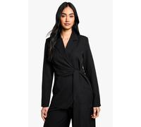 Womens Woven Wrap Tie Detail Blazer - Black - 8, Black