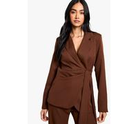 Womens Woven Wrap Tie Detail Blazer - Brown - 8, Brown