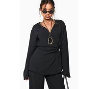 Womens Woven Wrap Tie Detail Top - Black - 10, Black