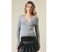 Womens Wrap Detail Knitted Top Grey Marl L
