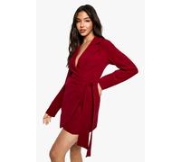 Womens Wrap Drape Front Tailored Blazer Dress - 12, Red