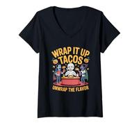 Womens Wrap It Up Tacos Unwrap The Flavor Mummy Halloween V-Neck T-Shirt