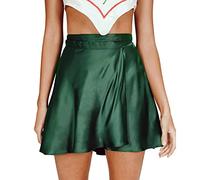 Women's Wrap Skater Skirts High Waist Belted Waist Tie Knot Satin Mini Skirt Green