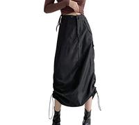 Women's Wrap Skirt Split Mid Length Skirt With Drawstring And Pockets Casual Solid Color Chic And Elegant Style Y2K Loose Fit Comfortable Pleated Cargo Skirts
