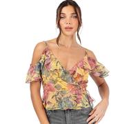 Women's Wrap Top Ladies Blouse Cold Shoulder Ruffle Frill Sleeve V-Neck Animal Print Peplum Tie Fasten Smart Casual Boho
