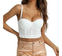 Women's Wrap V Neck Bustier Cami Top Sleeveless Slim Fit Y2K Corset Crop Tops Spaghetti Strap Bodycorn Corset(White,X-Small)