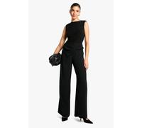 Womens Wrap Waistband Detail Hammered Wide Leg Trousers - Black - 6, Black